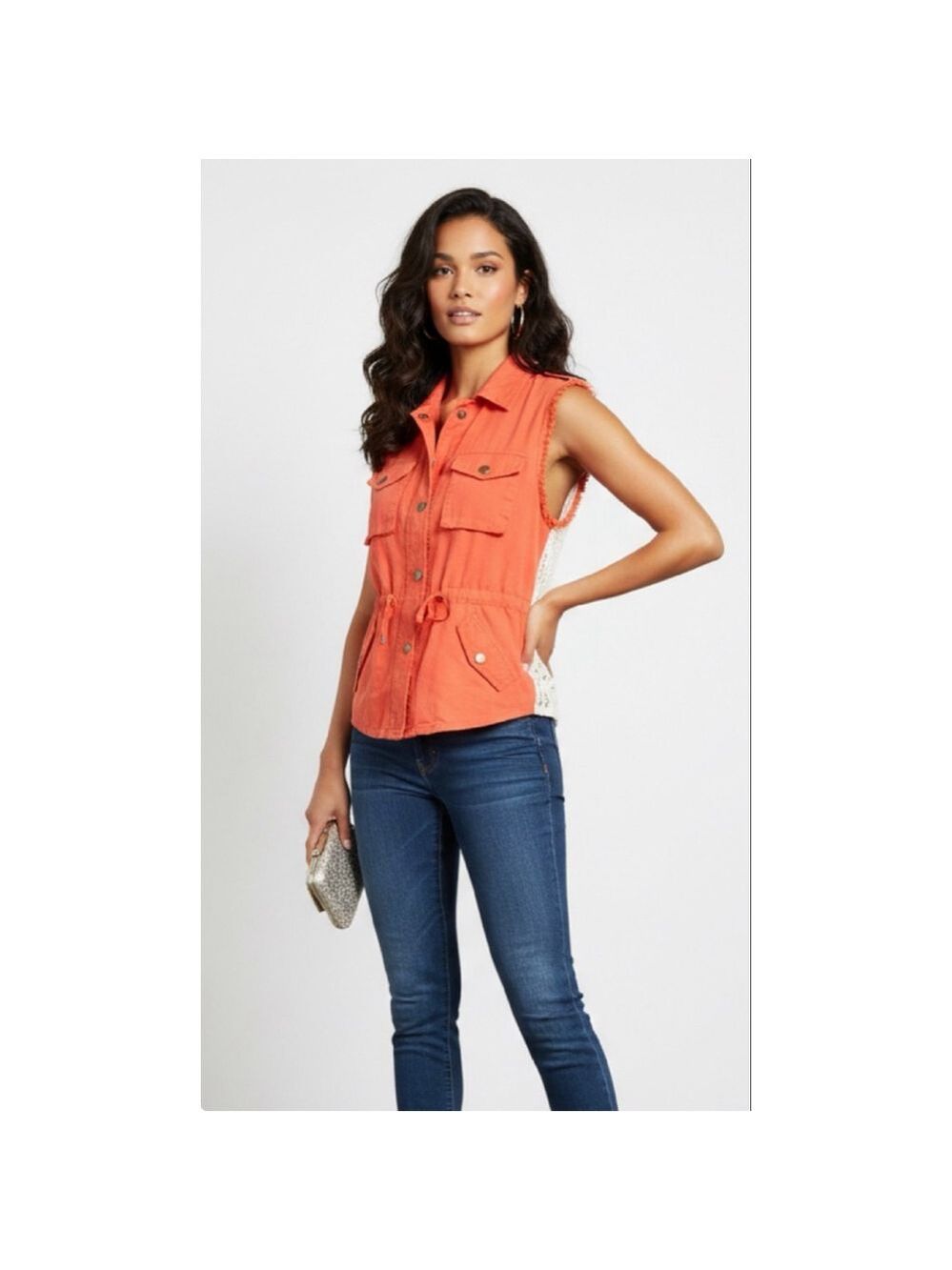 Love Tree Orange & Beige Lace Back Vest Top Size M